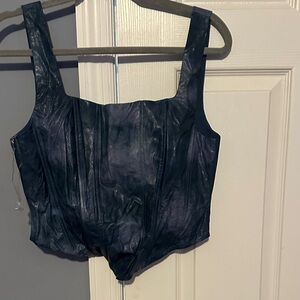 Fashion Nova Dark Blue Faux Leather Crop Top